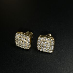 ✨ Moissanite Square Cluster Earrings – Gold Over S925 | Screw Backs ✨